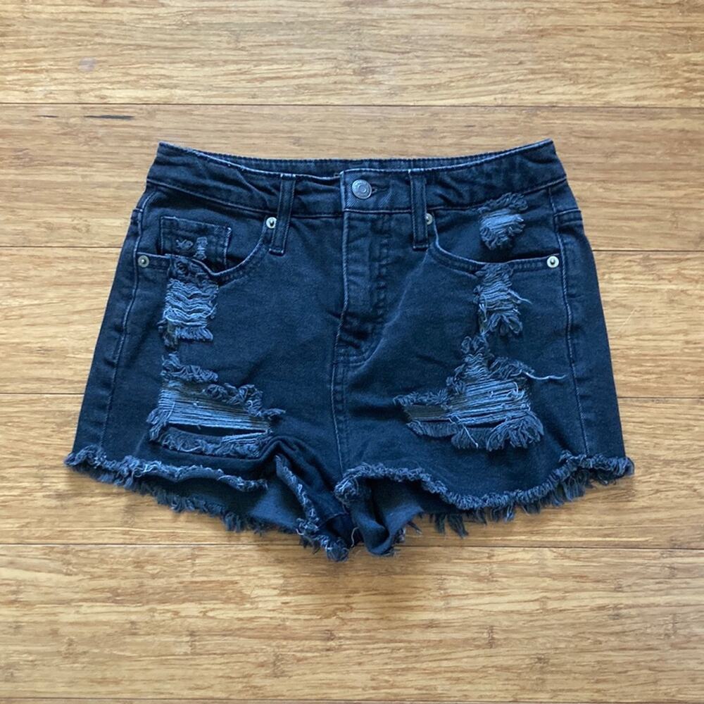 Wild Fable Black Denim Distressed High Rise Shorts, Size 2